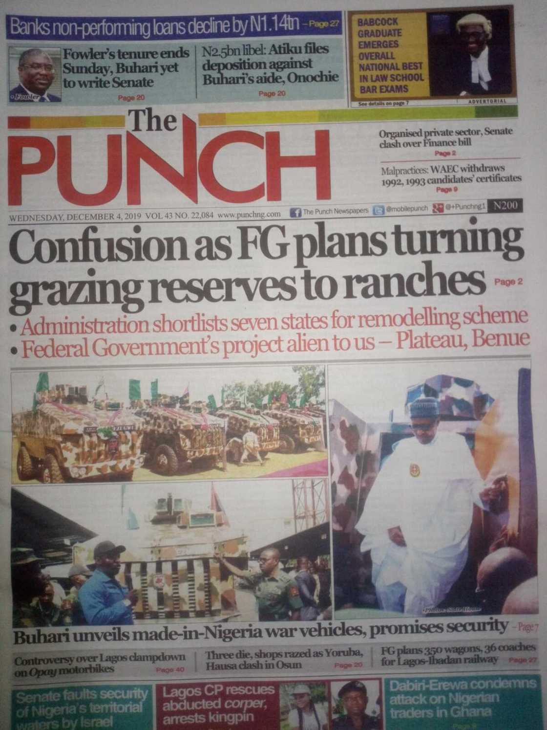 The Punch newspaper review of December 4 The Punch newspaper review of December 4