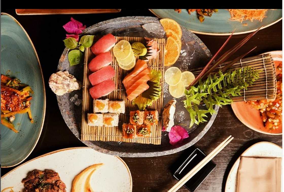 A platter of assorted sushi A platter of assorted sushi