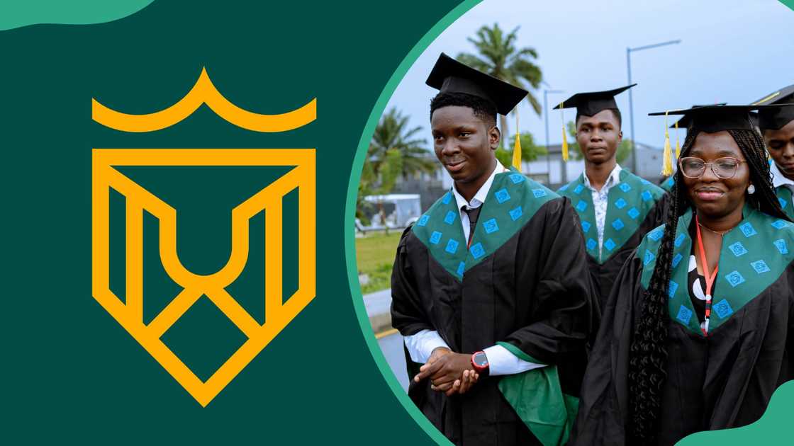 Wigwe University logo and students graduating Wigwe University logo and students graduating