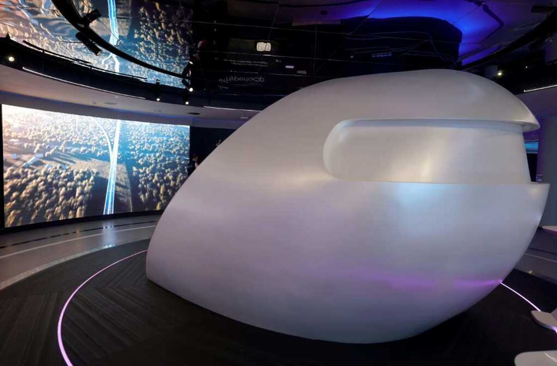 The outside of a DP World model hyperloop capsule The outside of a DP World model hyperloop capsule