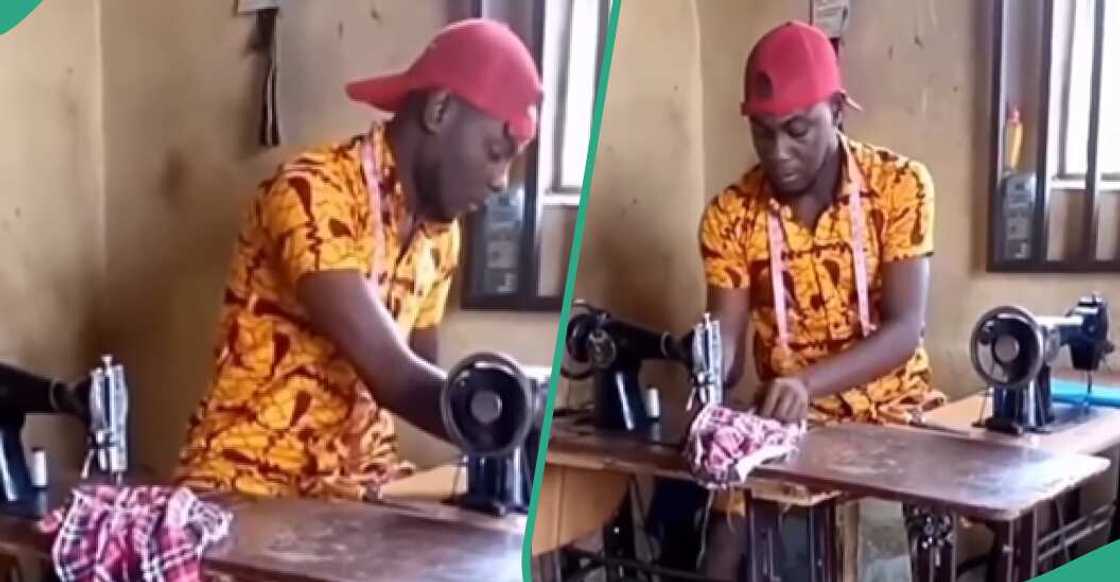 A tailor sews two clothes at the same time A tailor sews two clothes at the same time