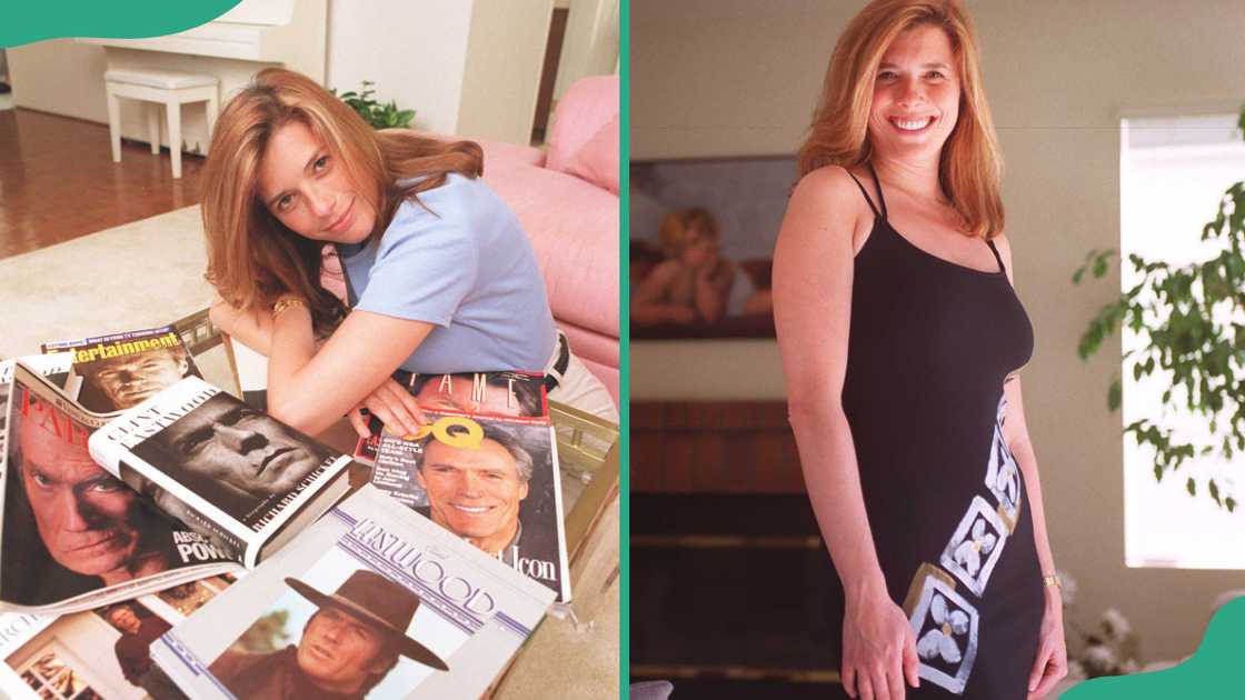 Kimber Eastwood looks at her collection of Clint Eastwood magazines (L). The film producer smiles as she looks on (R) Kimber Eastwood looks at her collection of Clint Eastwood magazines (L). The film producer smiles as she looks on (R)