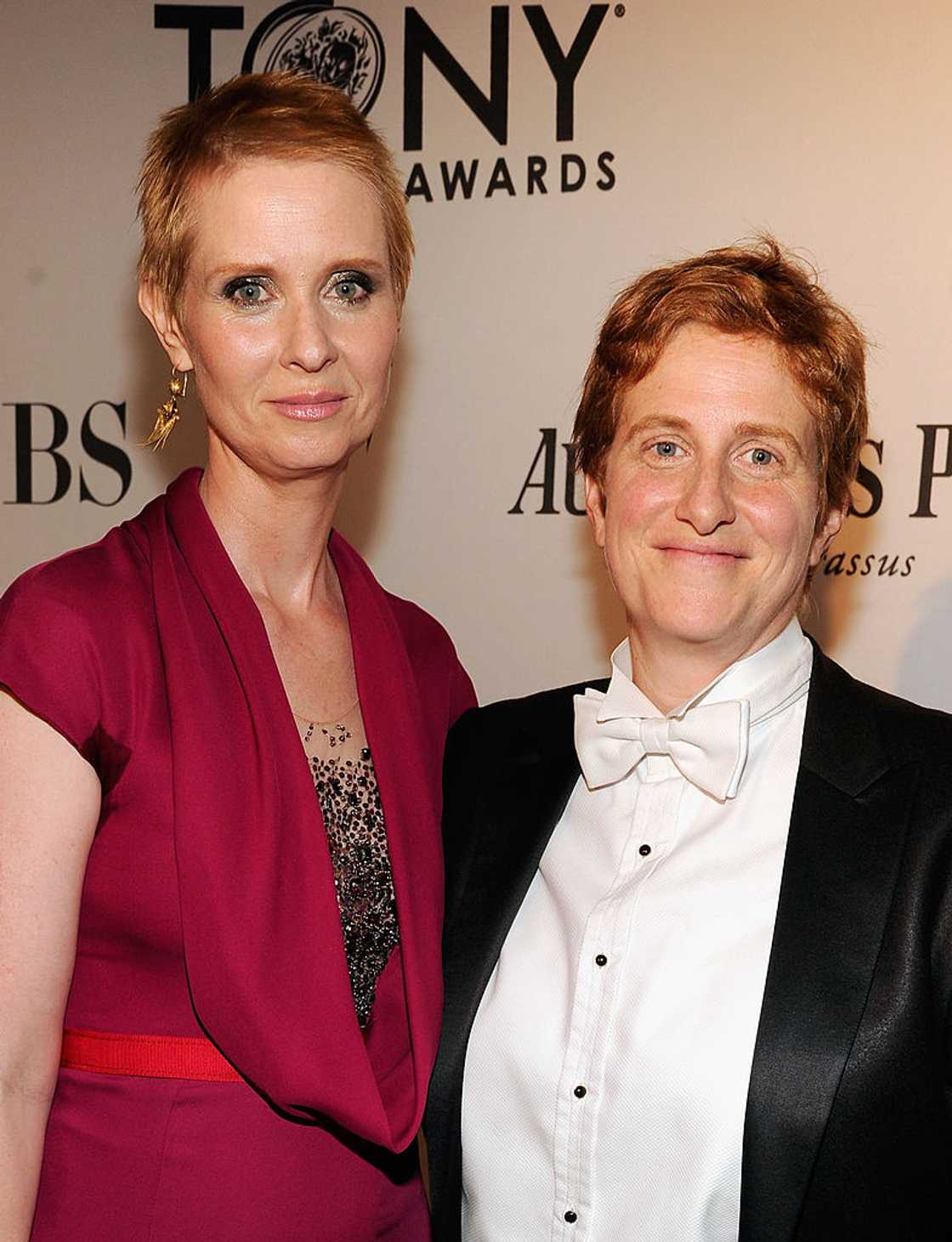 Cynthia Nixon (L) and Christine Marinoni taking a photo together at an event