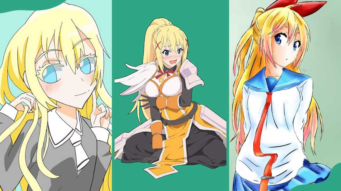 Blonde anime characters, Olivia, Darkness, and Chitoge Kirisaki.