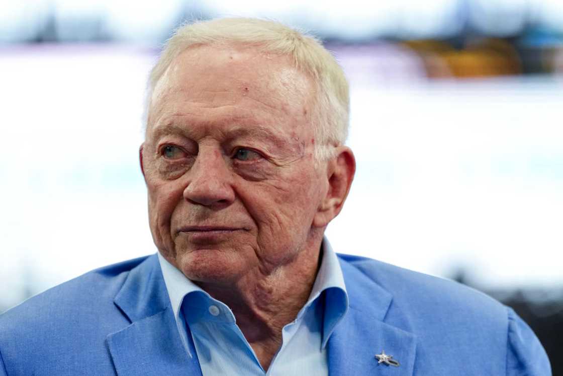 Dallas Cowboys owner Jerry Jones looks on at AT&T Stadium Dallas Cowboys owner Jerry Jones looks on at AT&T Stadium