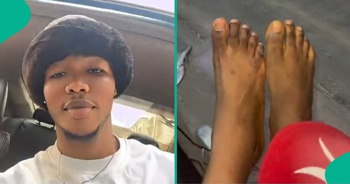 Nigerian man shares disappointment after seeing size of lady's feet in viral TikTok video.