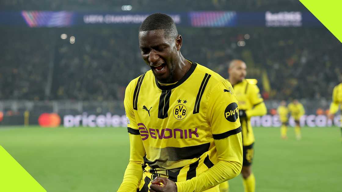 Serhou Guirassy celebrates a goal for Borussia Dortmund