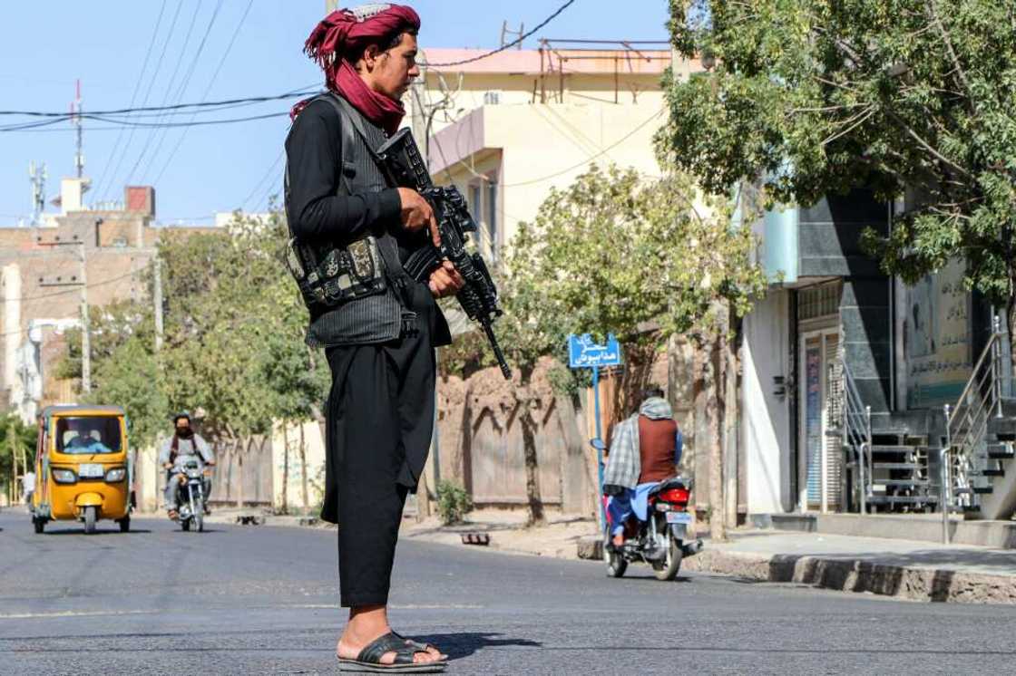 A Taliban fighter on patrol in Herat city on August 15 when the hardline Islamists celebrated a year in power