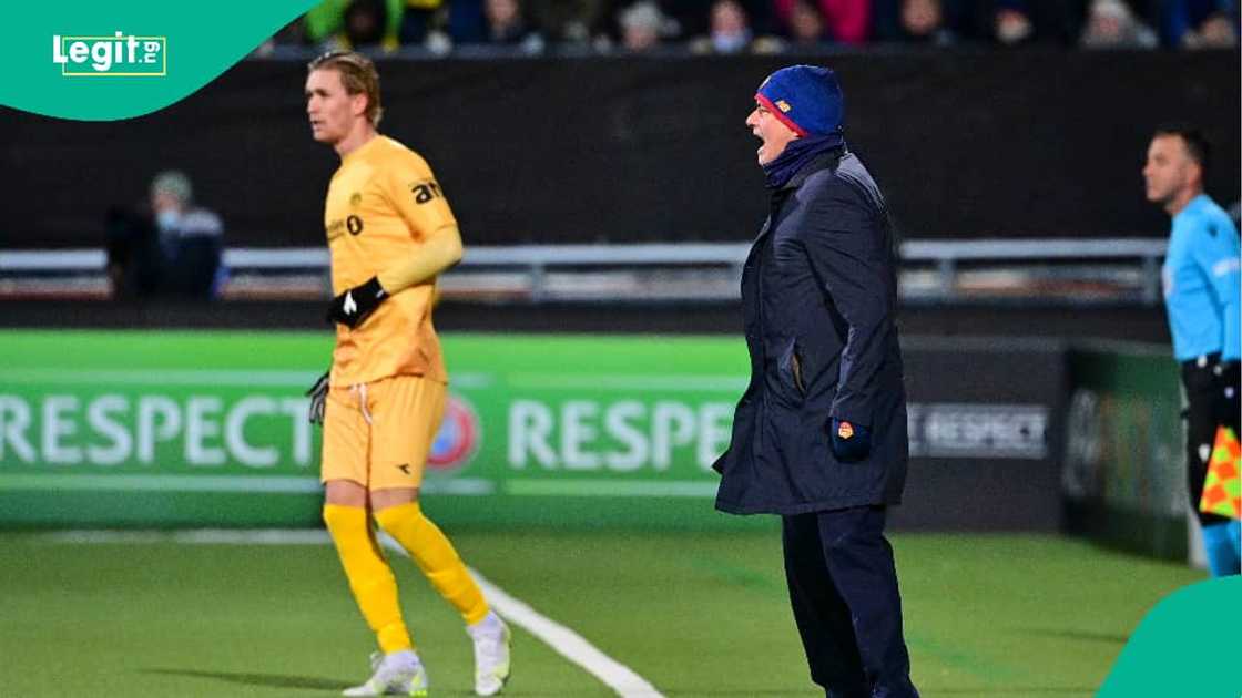 Jose Mourinho, Ola Solbakken, Bodø Glimt, AS Roma, Norway, UEFA Europa Conference League. Jose Mourinho, Ola Solbakken, Bodø Glimt, AS Roma, Norway, UEFA Europa Conference League.