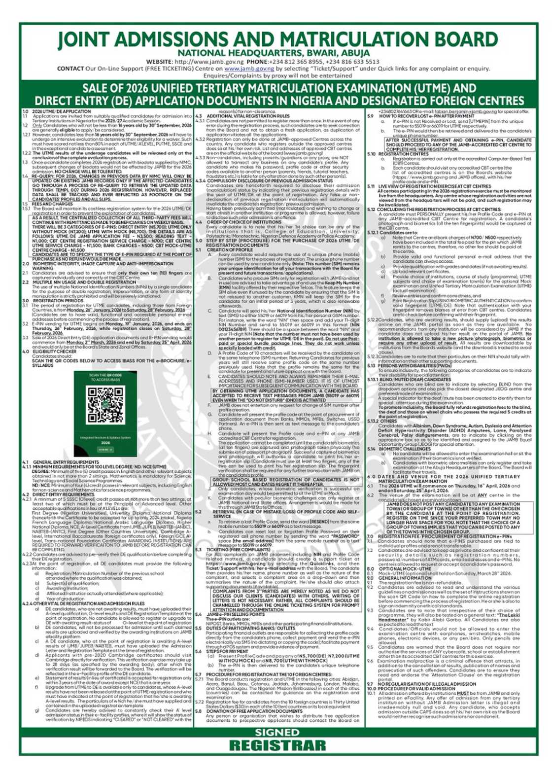 JAMB announced January 26, 2026 as the start date for the sale of UTME and Direct Entry application forms. JAMB announced January 26, 2026 as the start date for the sale of UTME and Direct Entry application forms.