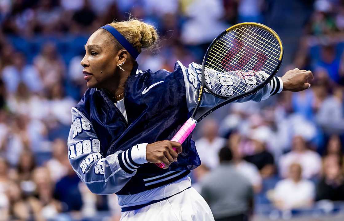 Serena Williams warms up before playing with Venus Williams Serena Williams warms up before playing with Venus Williams