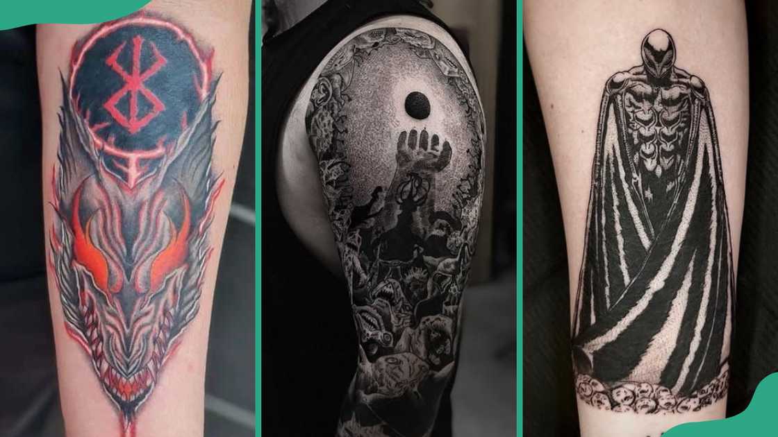 The Brand of Sacrifice(L), The Hand of God (C), and Femto (R) tattoos The Brand of Sacrifice(L), The Hand of God (C), and Femto (R) tattoos