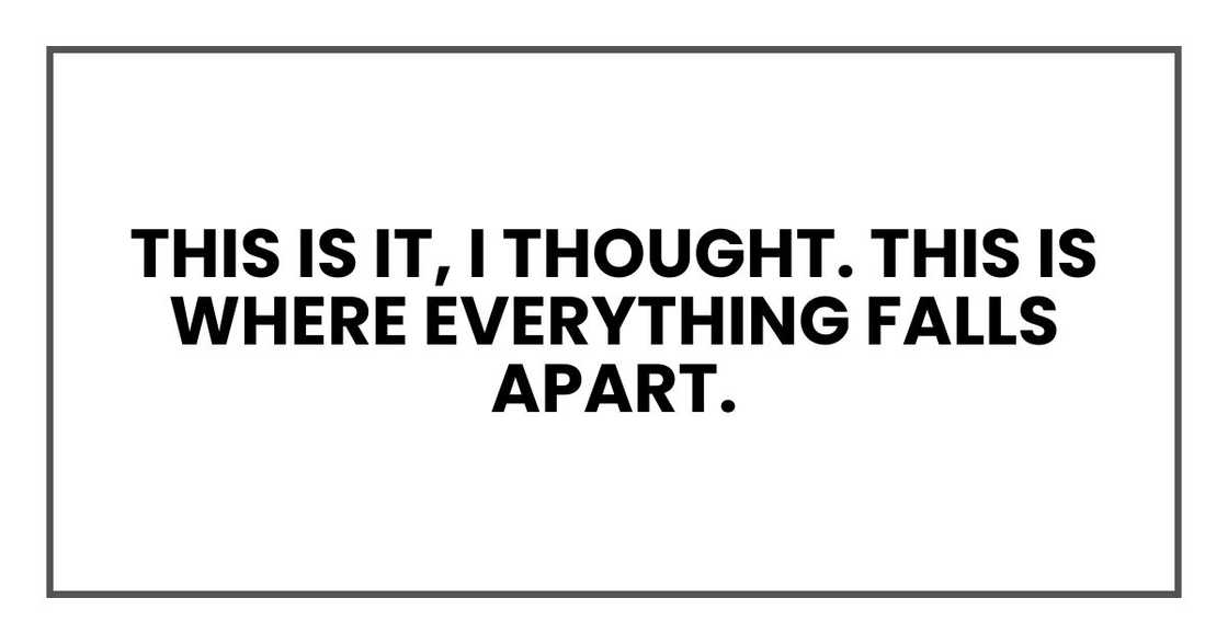 This is it, I thought. This is where everything falls apart. This is it, I thought. This is where everything falls apart.