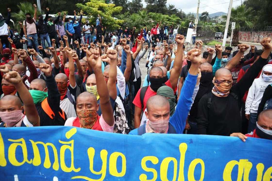 Protesters in southern Mexico demand justice on September 13, 2022 for 43 students who disappeared in 2014 in one of the country's worst human rights tragedies