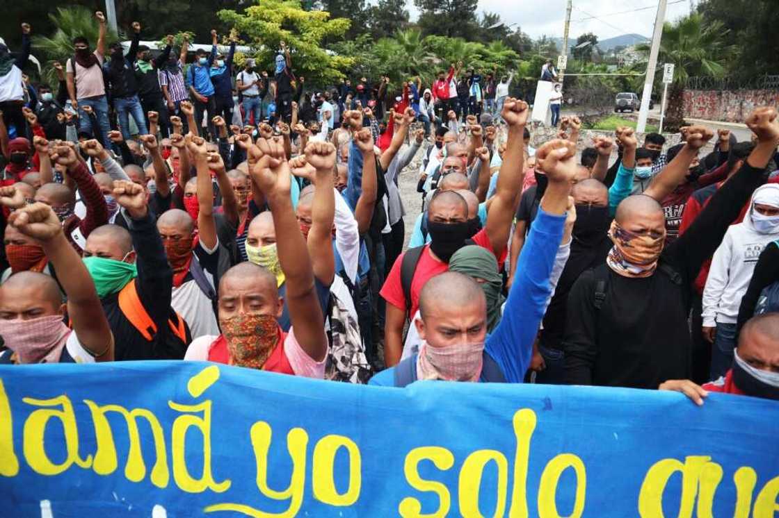 Protesters in southern Mexico demand justice on September 13, 2022 for 43 students who disappeared in 2014 in one of the country's worst human rights tragedies Protesters in southern Mexico demand justice on September 13, 2022 for 43 students who disappeared in 2014 in one of the country's worst human rights tragedies