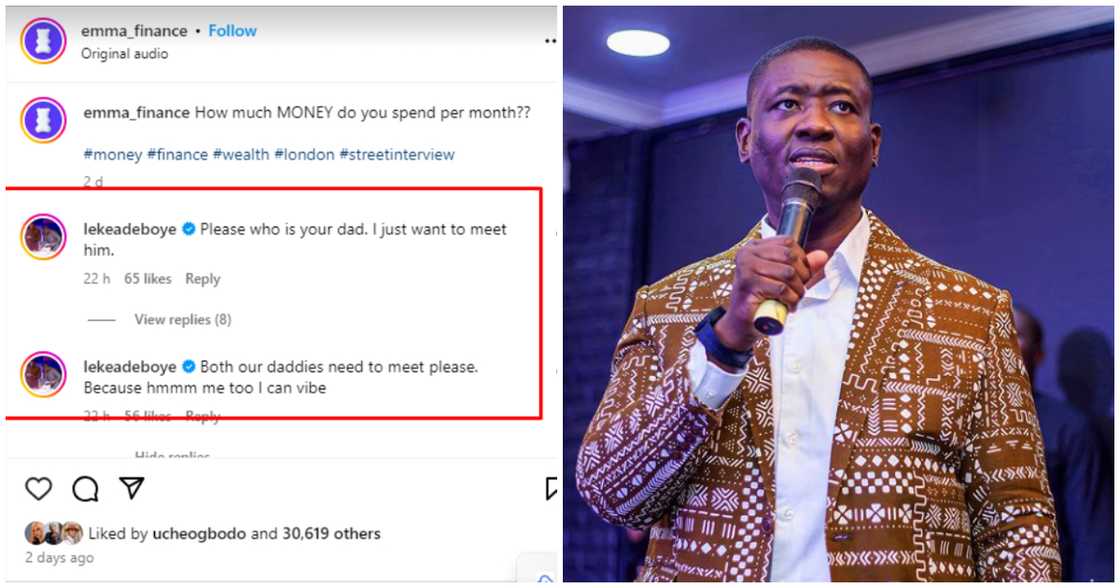 Leke Adeboye reacts as woman brags about her father's wealth