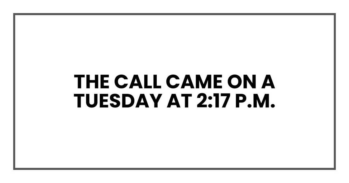 The call came on a Tuesday at 2:17 p.m. The call came on a Tuesday at 2:17 p.m.