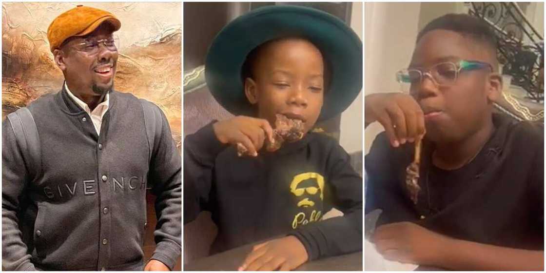 Obi Cubana's kids devour huge chunks of meat in video Obi Cubana's kids devour huge chunks of meat in video