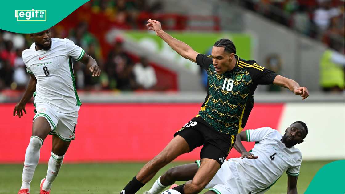 Frank Onyeka, Jonathan Russel, Wilfred Ndidi, Super Eagles, Nigeria, Jamaica, Gtech Community Stadium, Brentford, London, England, Unity Cup. Frank Onyeka, Jonathan Russel, Wilfred Ndidi, Super Eagles, Nigeria, Jamaica, Gtech Community Stadium, Brentford, London, England, Unity Cup.