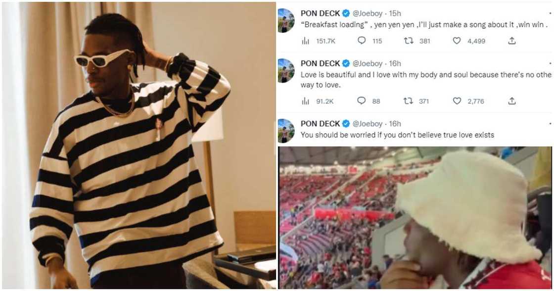 Photos of Joeboy and his tweets about love Photos of Joeboy and his tweets about love