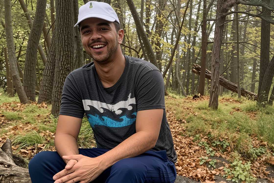 Spencer Gooding smiles as he sits outdoors.