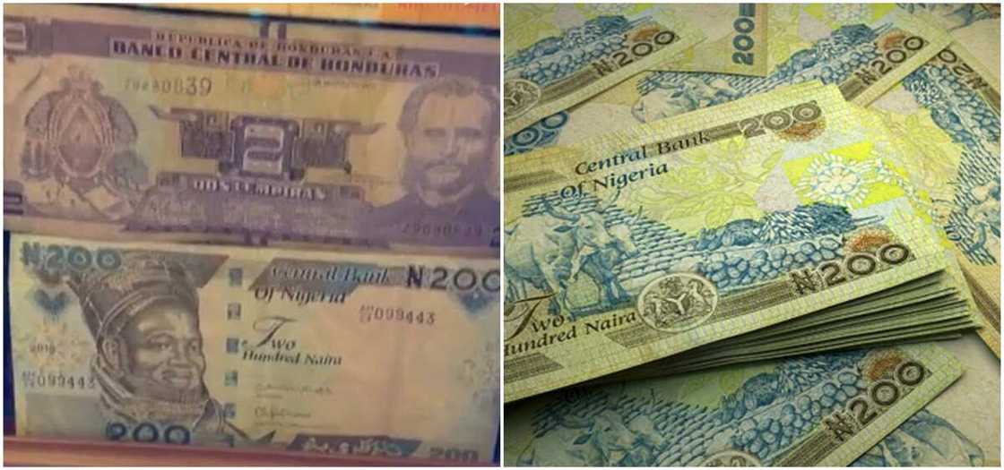 Nigerian man says he saw N200 Naira note among currencies such as Dollar in American store. Nigerian man says he saw N200 Naira note among currencies such as Dollar in American store.