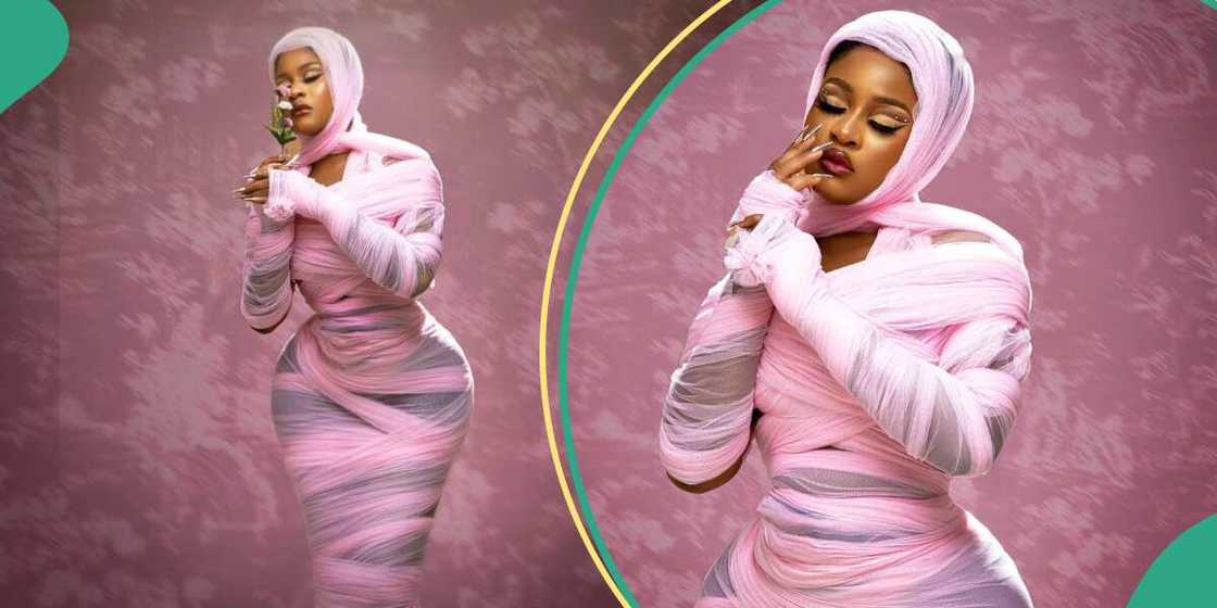 Phyna break the internet with sheer pink bandage dress. Phyna break the internet with sheer pink bandage dress.
