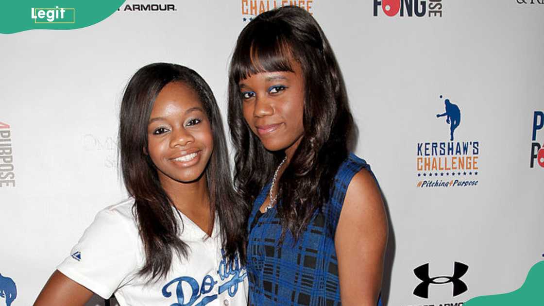 Gabby Douglas (L) and her sister Joyelle Douglas (R) attend Clayton Kershaw's inaugural ping pong 4 purpose charity event Gabby Douglas (L) and her sister Joyelle Douglas (R) attend Clayton Kershaw's inaugural ping pong 4 purpose charity event