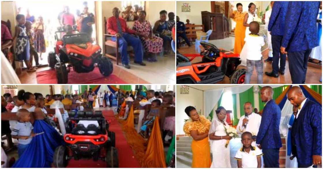 Little boy, church wedding, car, ring Little boy, church wedding, car, ring