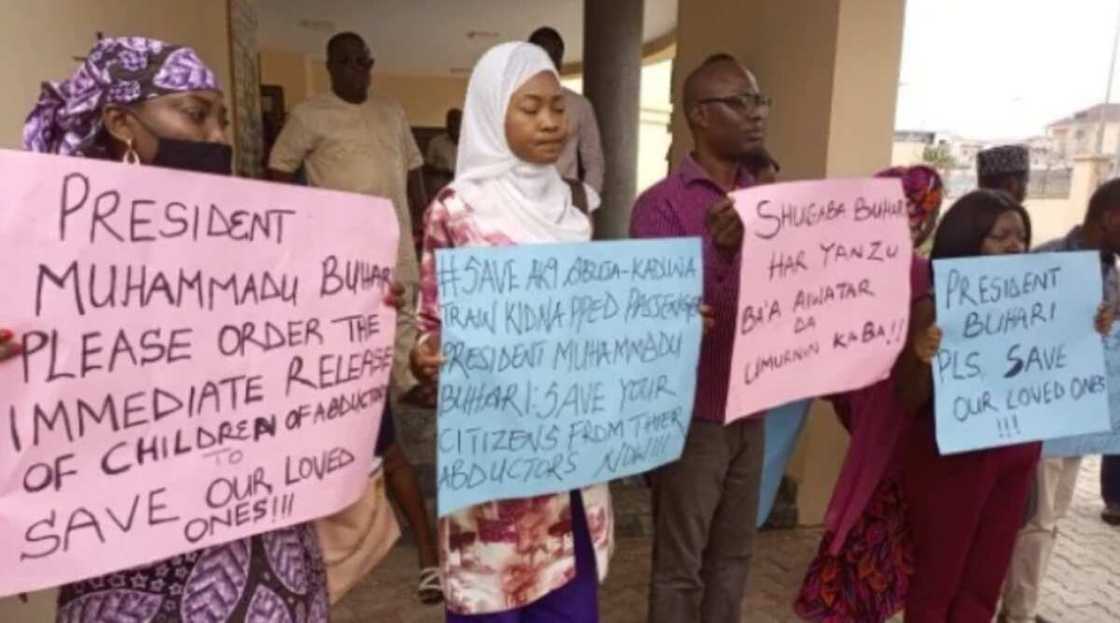 Families of abducted Abuja-Kaduna train passengers protest in Abuja Families of abducted Abuja-Kaduna train passengers protest in Abuja