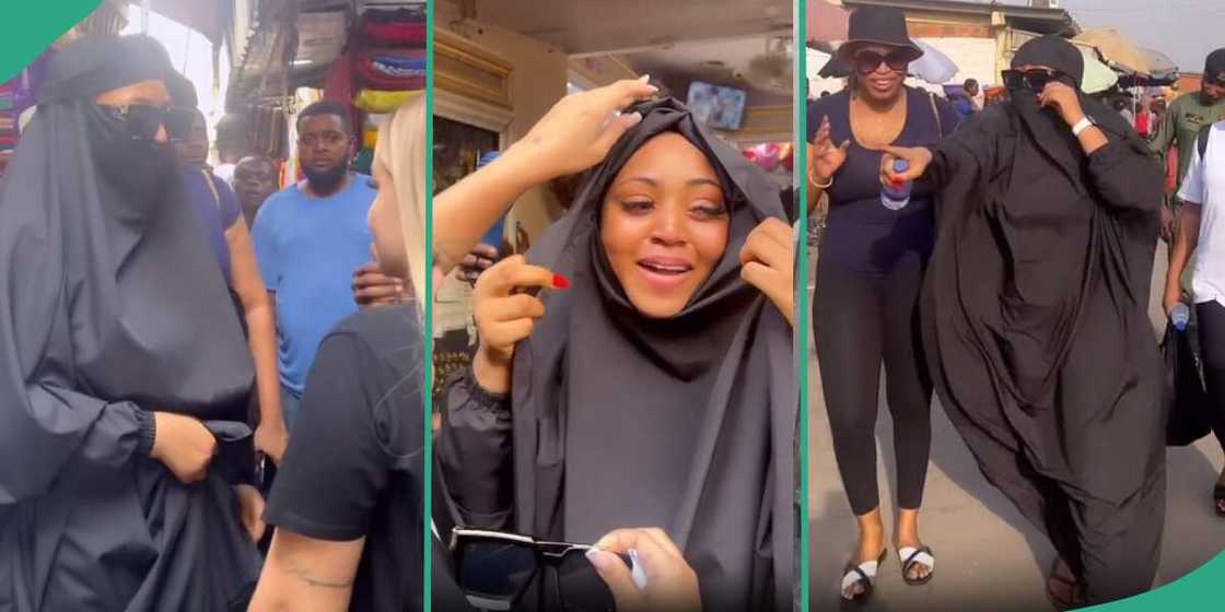 Regina Daniels wears Muslim outfit to market during Ramadan.