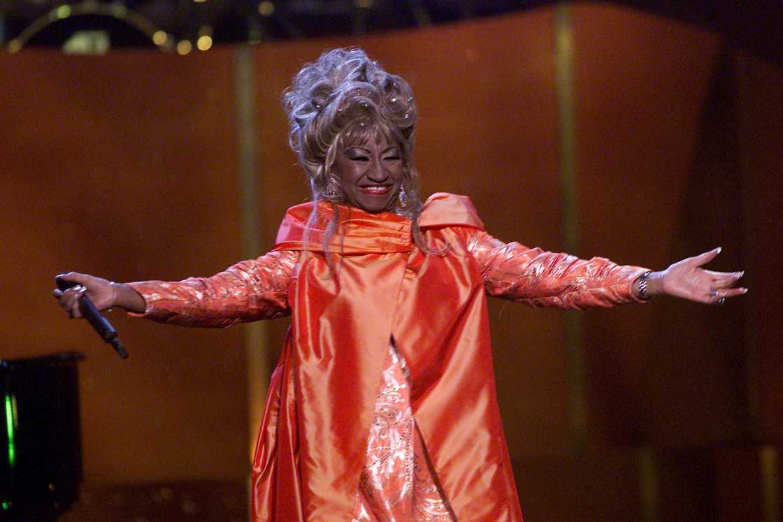 Celia Cruz onstage performing at 'VH1 Divas Live: The One and Only Aretha Franklin' held at Radio City Music Hall in New York City Celia Cruz onstage performing at 'VH1 Divas Live: The One and Only Aretha Franklin' held at Radio City Music Hall in New York City