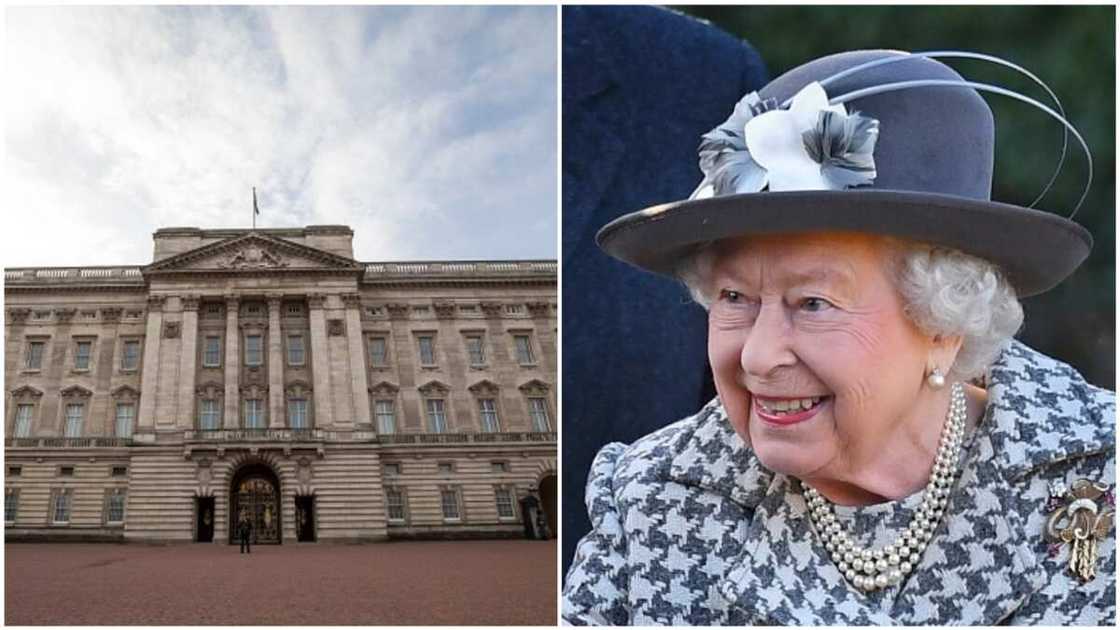 A collage Queen Elizabeth and the said Buckingham Palace A collage Queen Elizabeth and the said Buckingham Palace