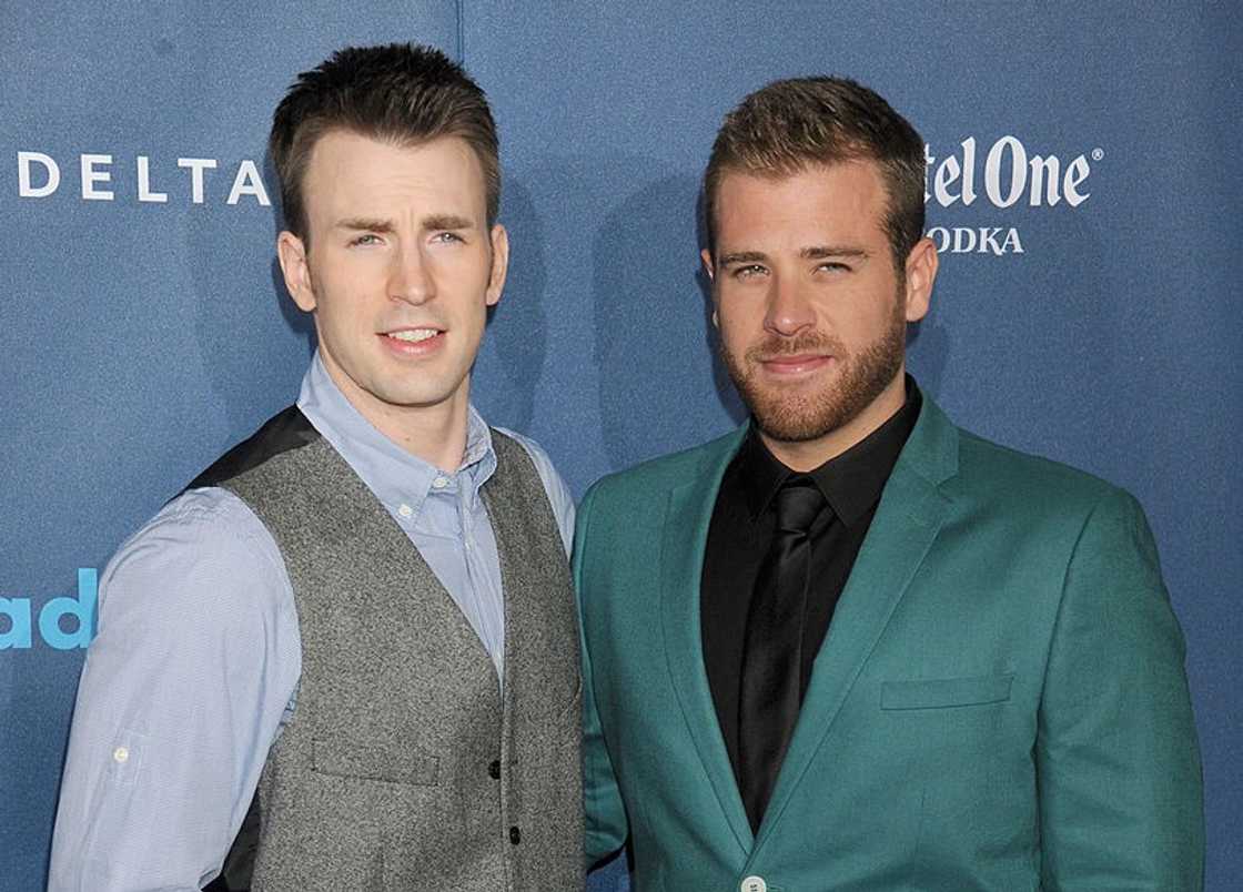 Chris Evans and brother Scott Evans poses at the 24th Annual GLAAD Media Awards at JW Marriott Los Angeles Chris Evans and brother Scott Evans poses at the 24th Annual GLAAD Media Awards at JW Marriott Los Angeles