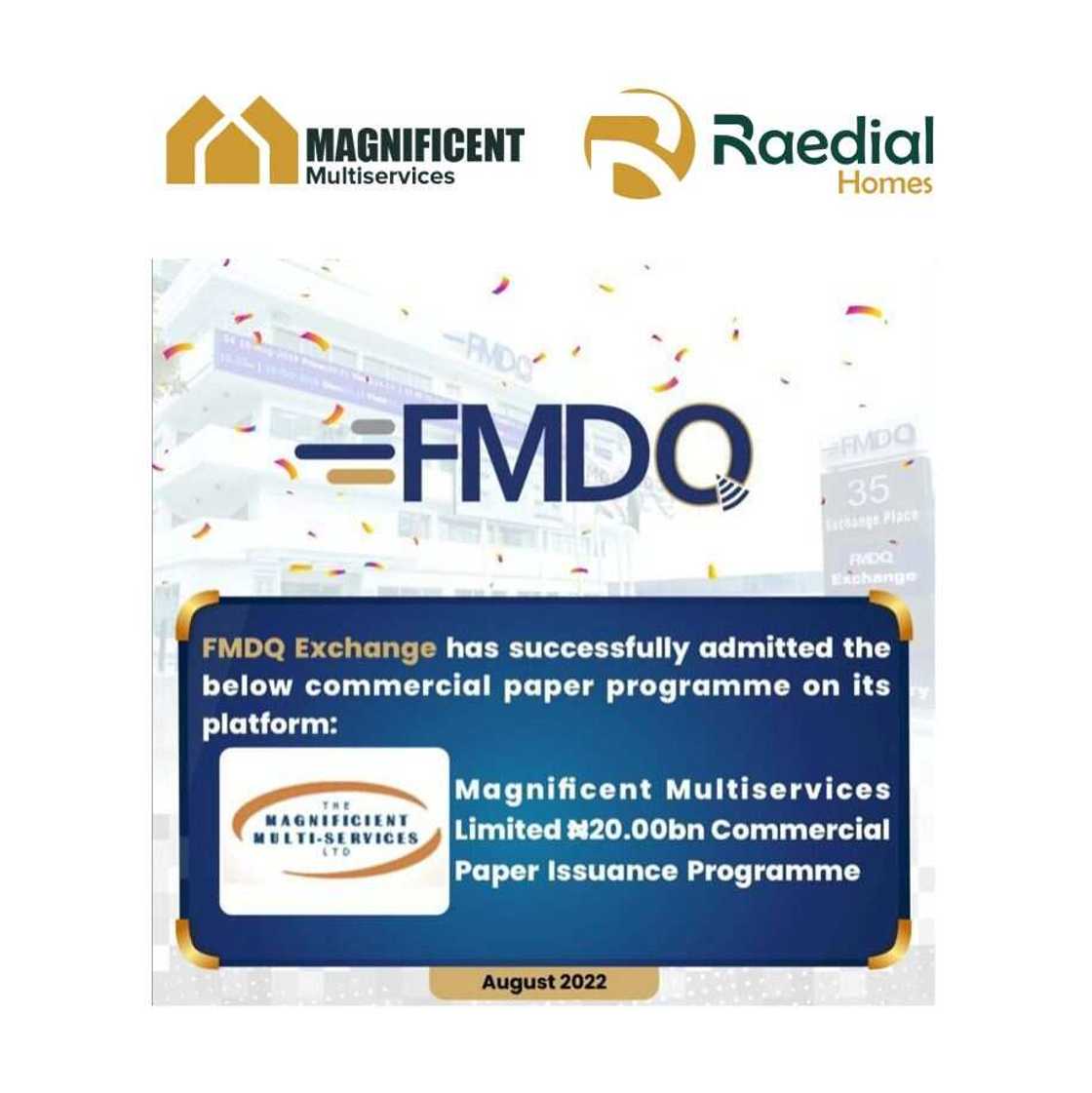 Magnificent Multiservices Limited Registers N20bn Commercial Paper to Facilitate the Dev of Smart Cities Magnificent Multiservices Limited Registers N20bn Commercial Paper to Facilitate the Dev of Smart Cities