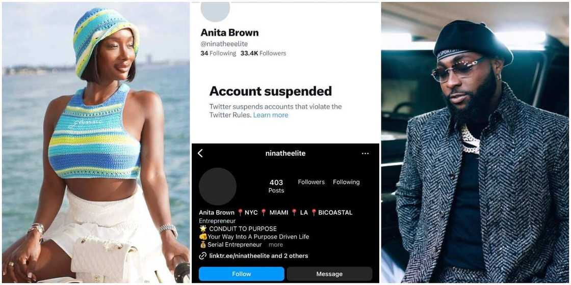 Davido's Anita Brown, Anita Brown loses Instagram and Twitter account, Davido Davido's Anita Brown, Anita Brown loses Instagram and Twitter account, Davido