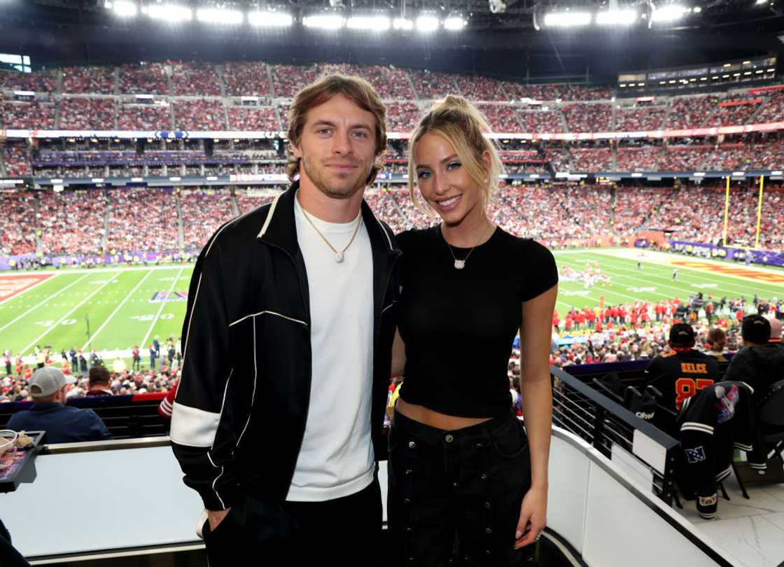 Braxton Berrios and Alix Earle at Allegiant Stadium in Las Vegas, Nevada. Braxton Berrios and Alix Earle at Allegiant Stadium in Las Vegas, Nevada.