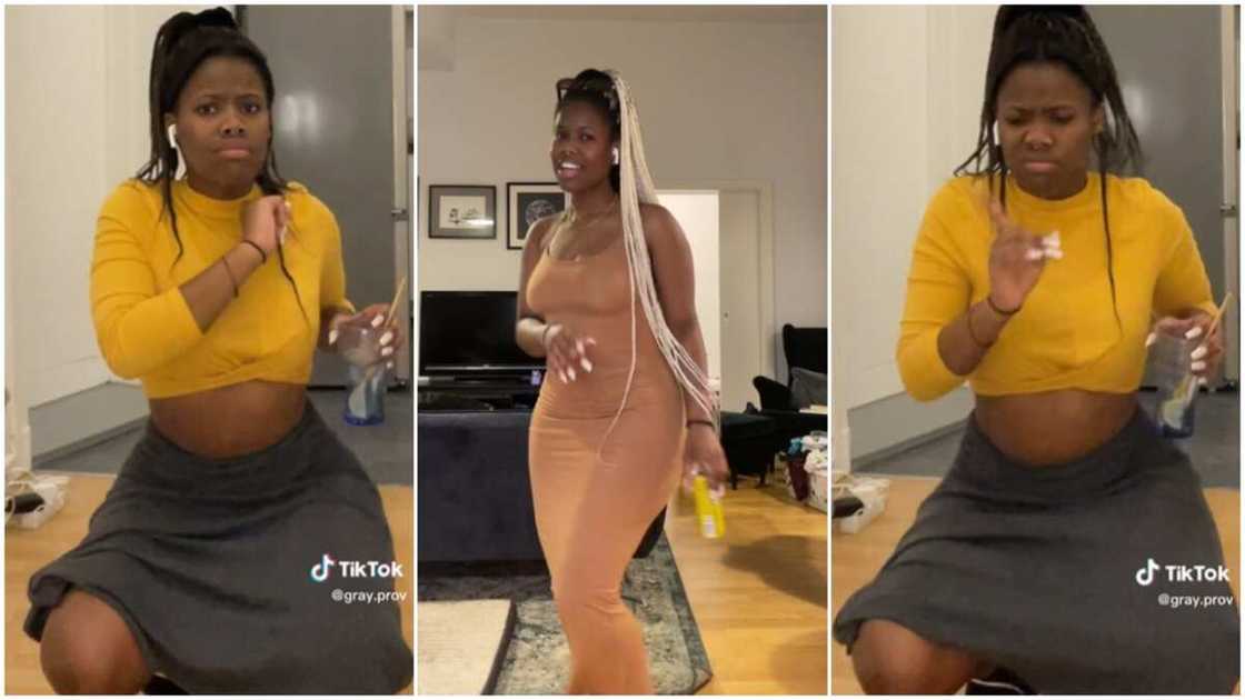 Dancing on bent knees/lady held a cup of water. Dancing on bent knees/lady held a cup of water.