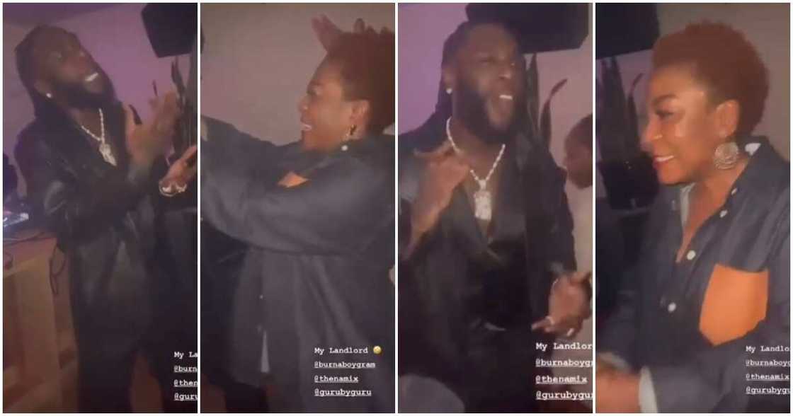 Burna Boy and mother vibing to KWAM 1's song. Burna Boy and mother vibing to KWAM 1's song.