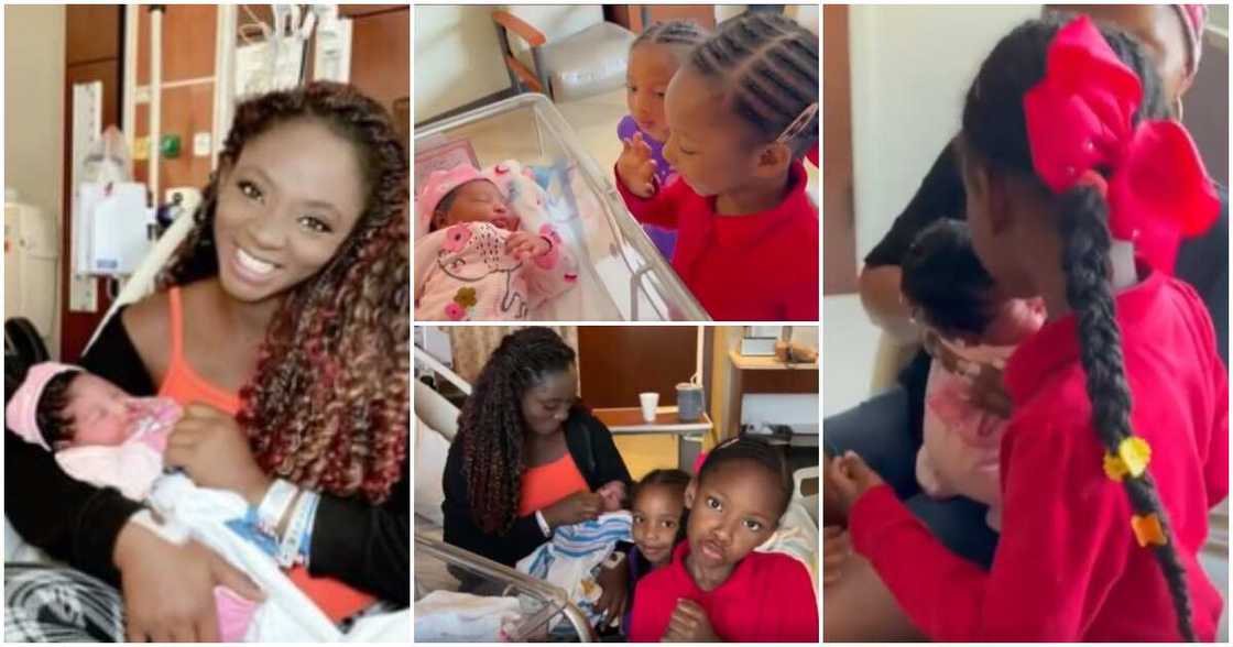 Actress Ivie Okujaye's daughters meet newborn baby Actress Ivie Okujaye's daughters meet newborn baby