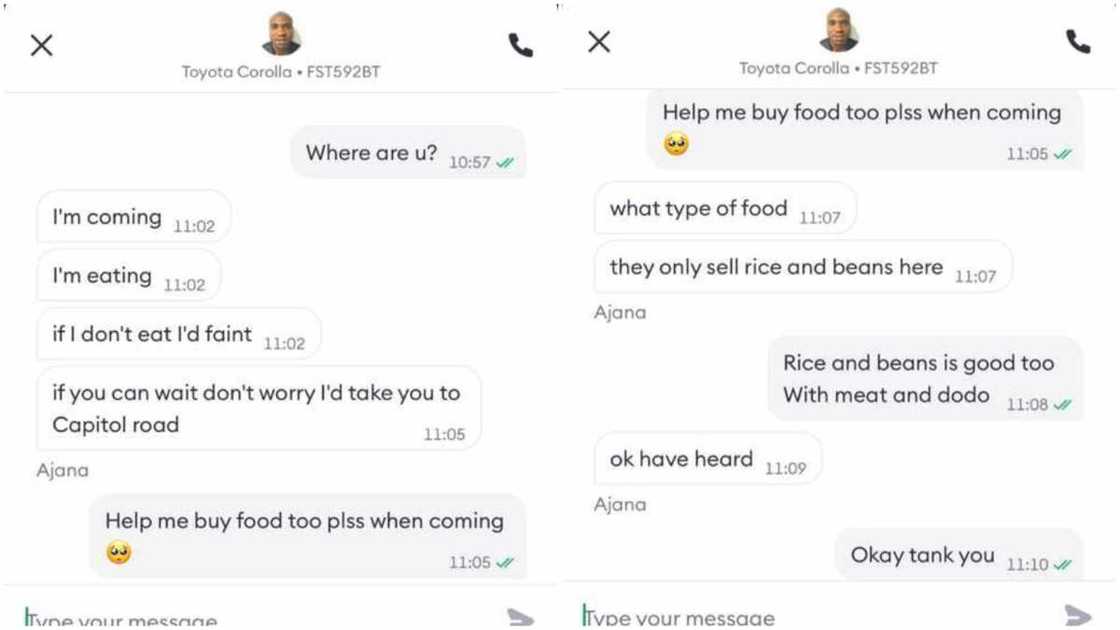 Driver delayed passenger/lady begged driver to buy food. Driver delayed passenger/lady begged driver to buy food.