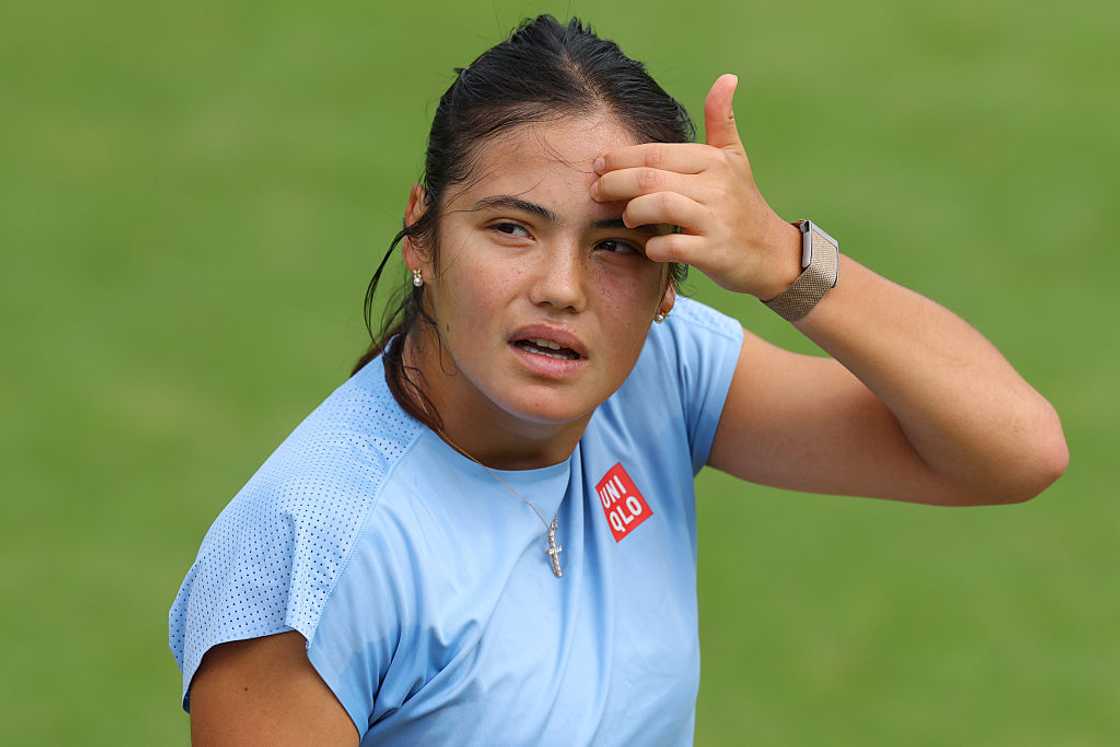Emma Raducanu looking at the crowd during a game