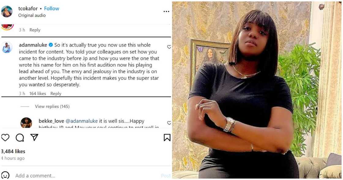 Screenshot of Adanma Luke's message to TC Okafor over his new skit Screenshot of Adanma Luke's message to TC Okafor over his new skit