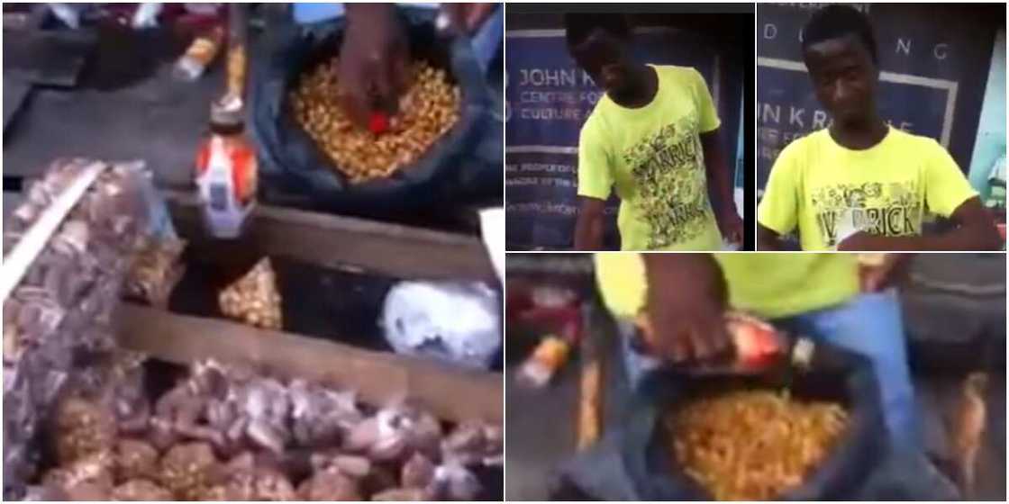 A Nigerian man is captured mixing soap with tiger nuts