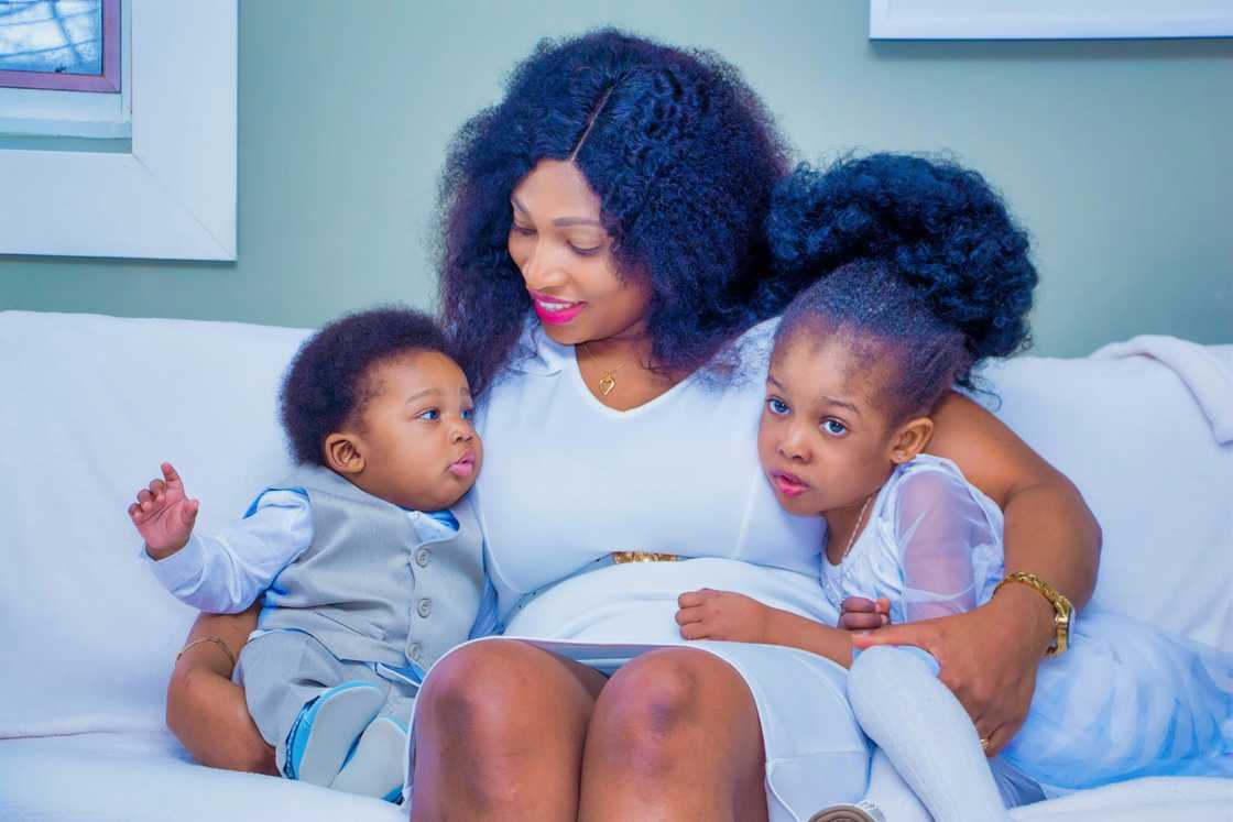 Mother and two children, happy Mother and two children, happy