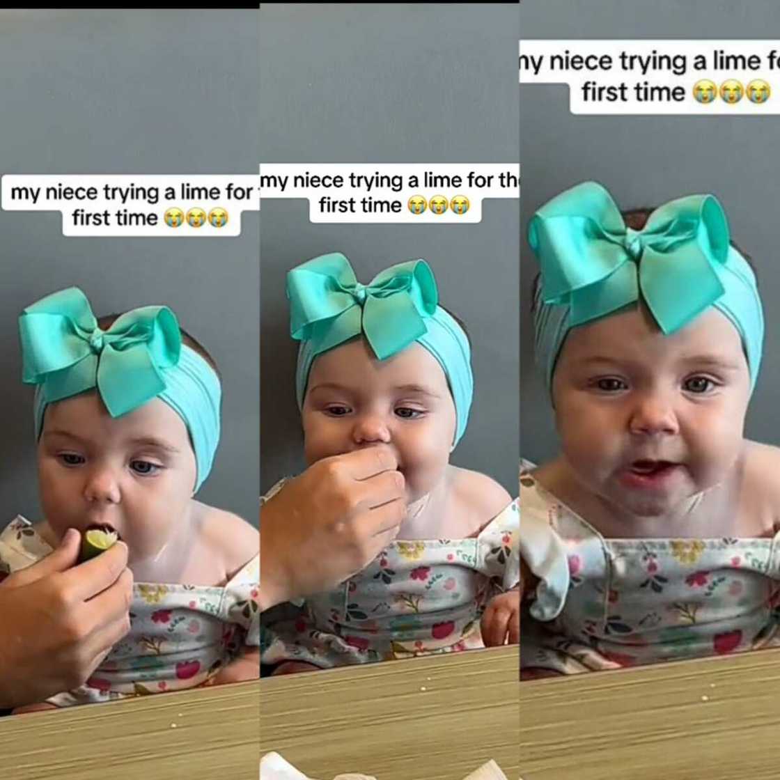 Photo of little girl tasting lime Photo of little girl tasting lime