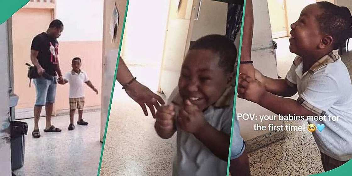 Little boy sees baby brother for the first time Little boy sees baby brother for the first time