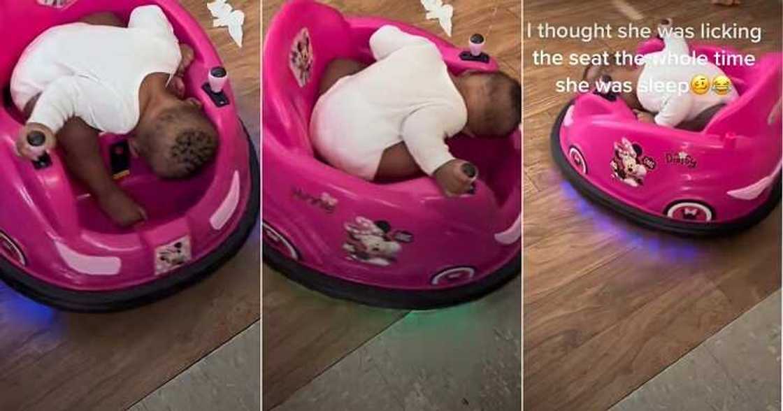 Little girl sleeps off in bumper car