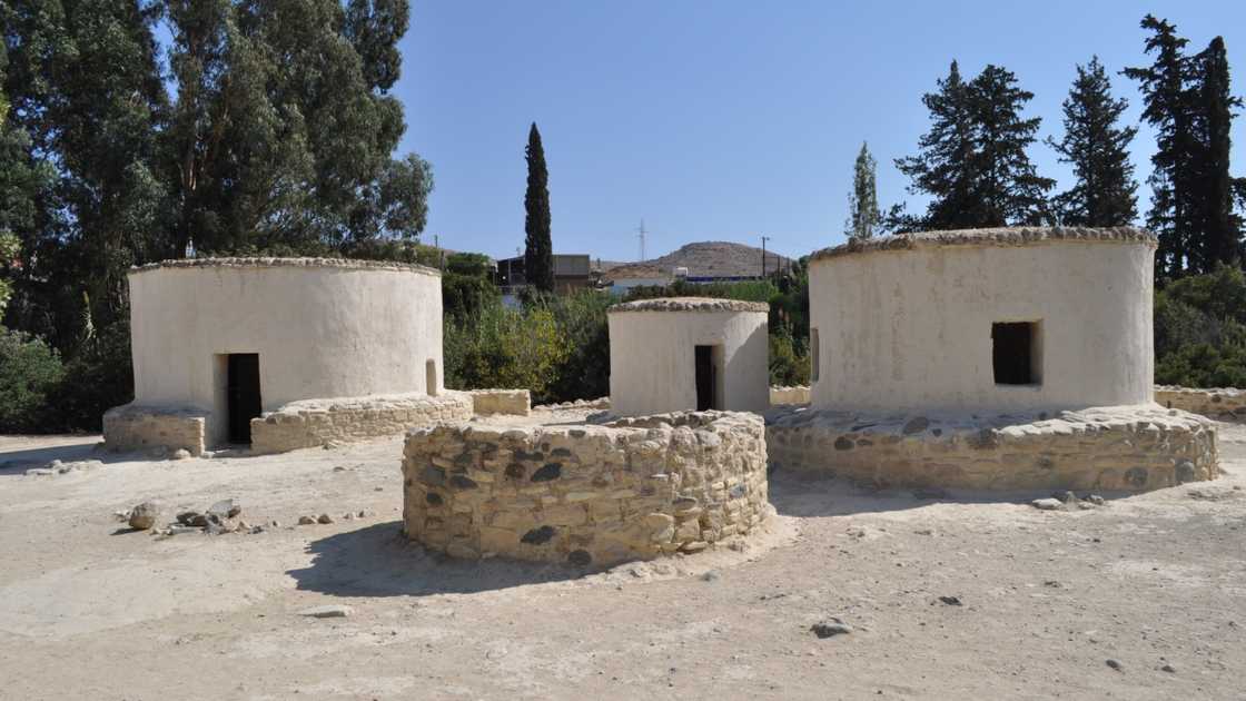 Reconstructed houses in the Khirokitia settlement. Reconstructed houses in the Khirokitia settlement.