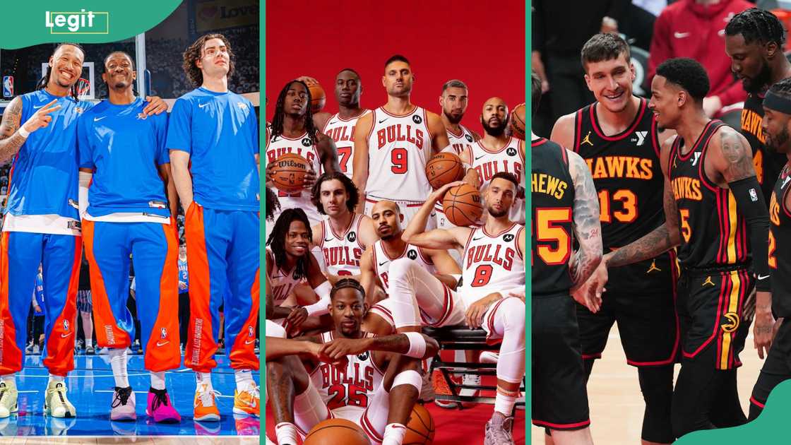 Oklahoma City Thunder (L), Chicago Bulls (C), and Atlanta Hawks (R) Oklahoma City Thunder (L), Chicago Bulls (C), and Atlanta Hawks (R)